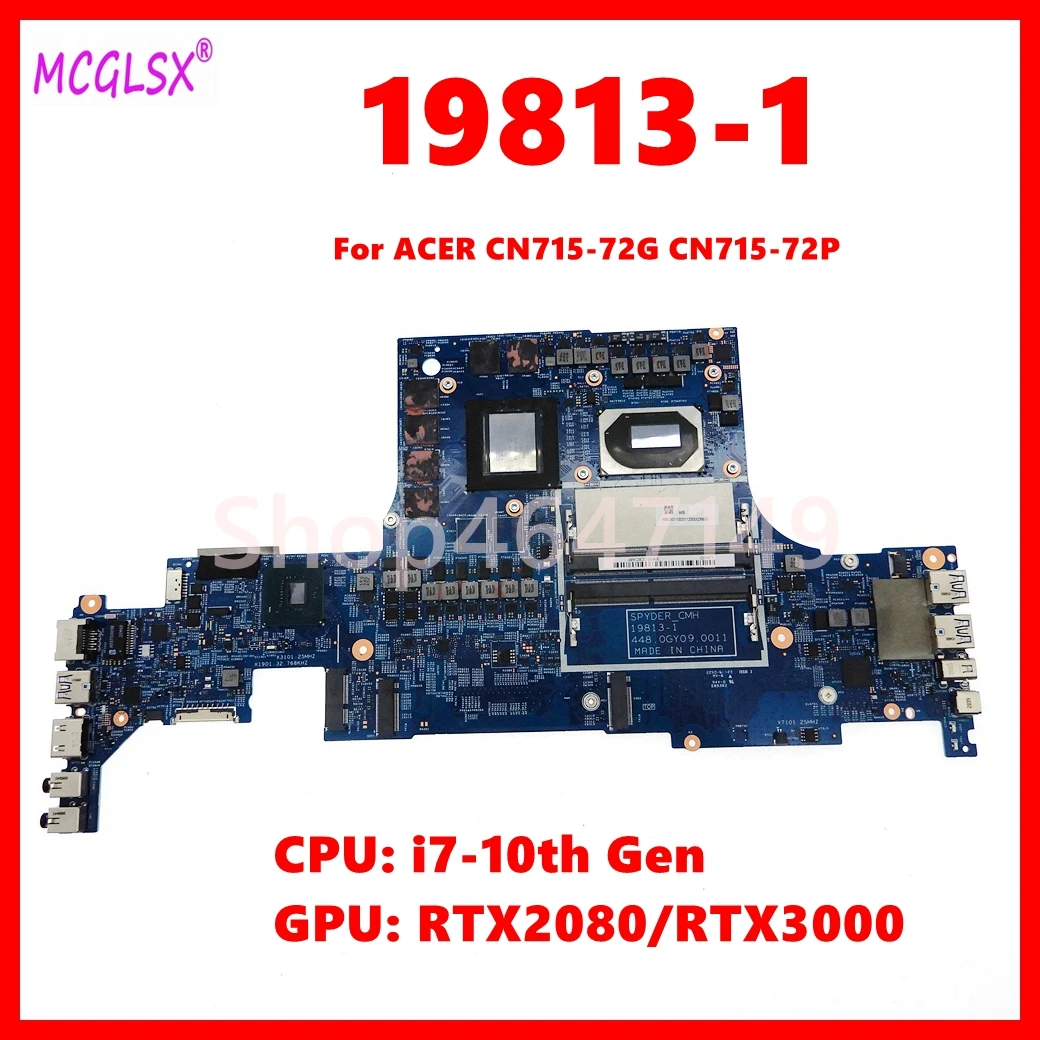 19813-1 Notebook Mainboard For ACER CN715-72G CN715-72P Laptop Motherboard with i7-10th Gen CPU RTX2080/RTX3000 GPU 100% Test OK