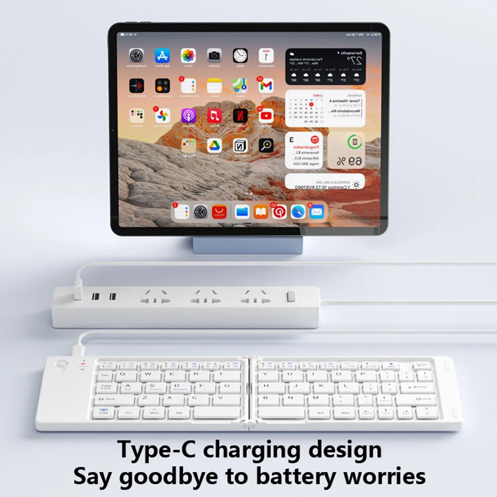 Mini teclado inalámbrico Bluetooth plegable, teclado plegable recargable portátil ultrafino para iOS, Windows, Android, Universal