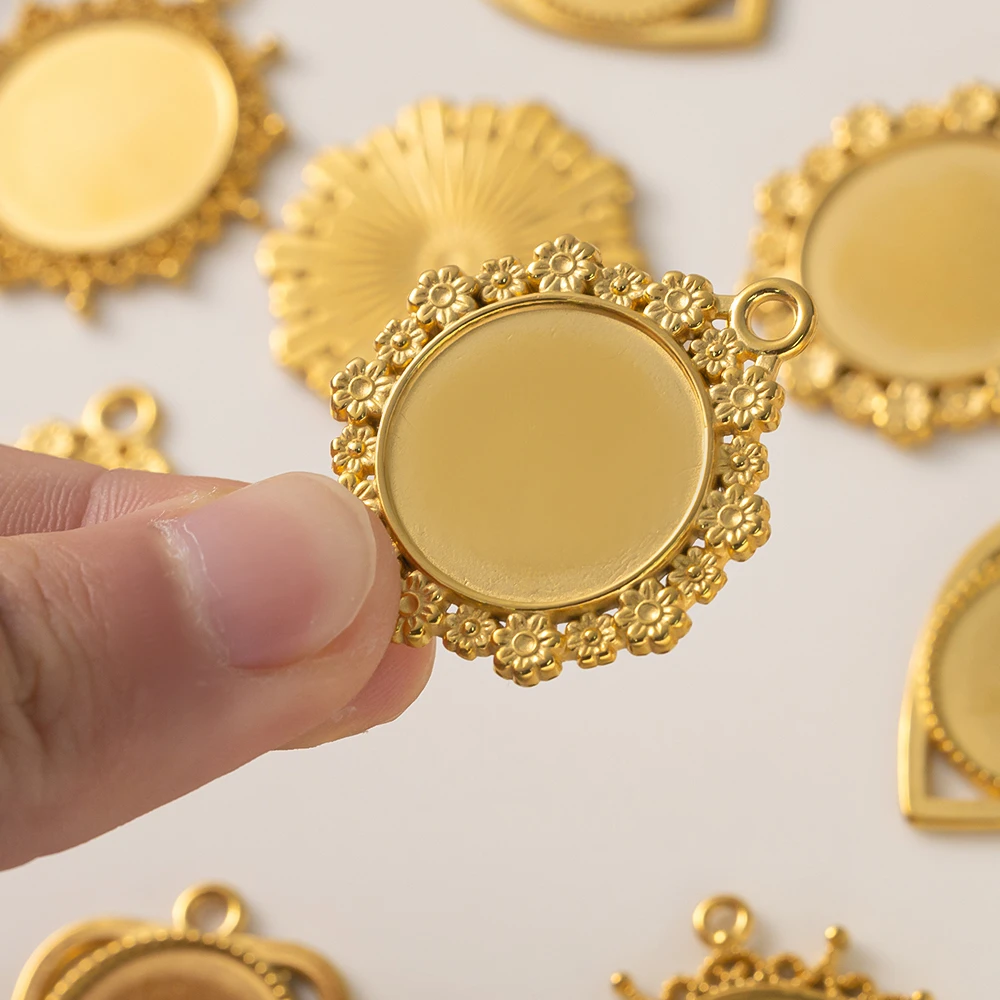 2 Stück Edelstahl-Anhänger Kameo-Cabochons Leere Fassung Charms für DIY Schmuckherstellung Halsketten Zubehör Komponenten – Detail 2