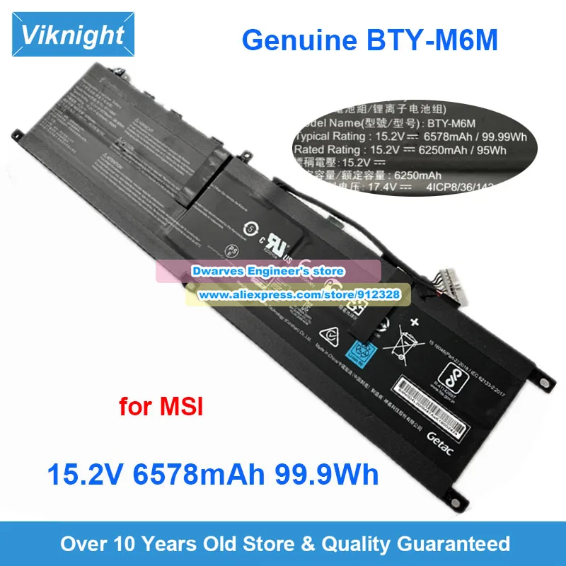 

Оригинальный аккумулятор BTY-M6M 15,2 В, 6578 мАч, 99,99 Втч для MSI Creator 15 MS-16V2 MS-16V1 MS-1541 GE66 Raider GE76 GS66 Stealth 10SFS