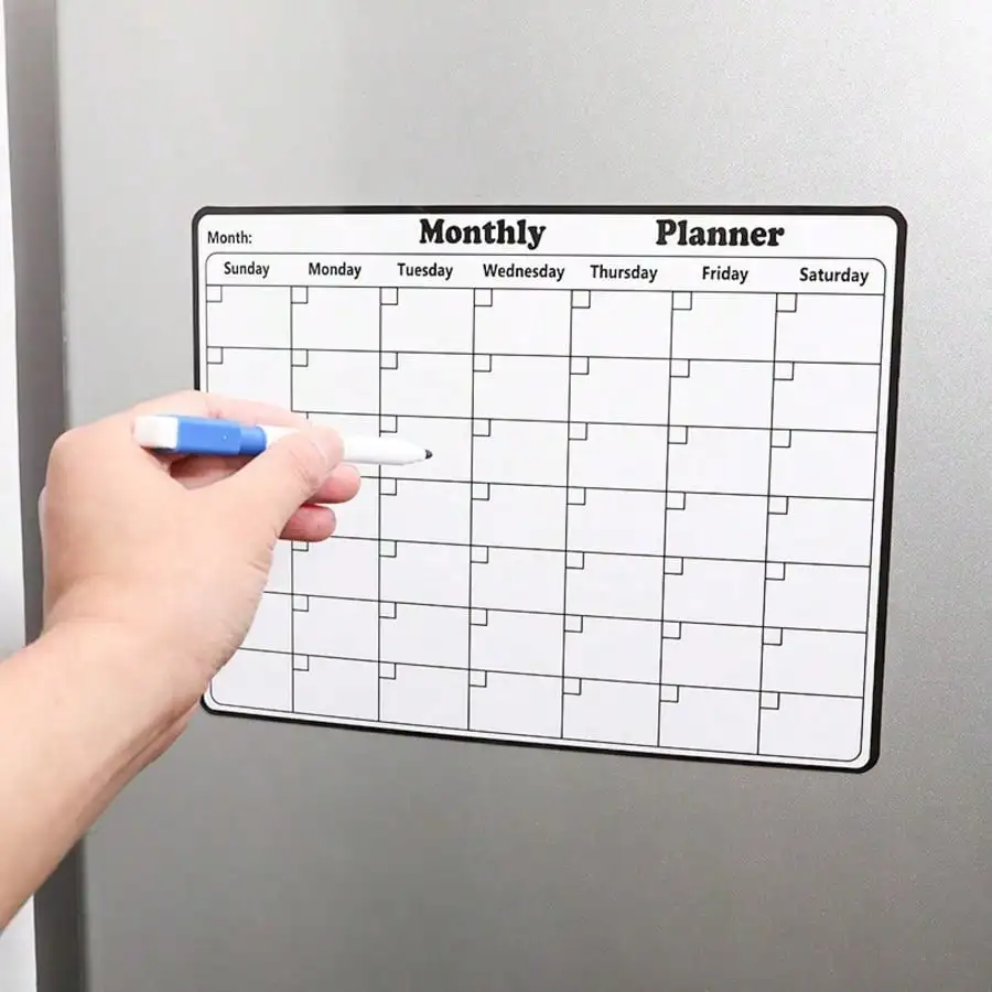 Stain Resistant Magnetic Fridge Calendar Reusable Whiteboard Monthly Planner For Kitchen Heavy Duty Magnet Sheet For Groceries And Reminders Easy To Clean