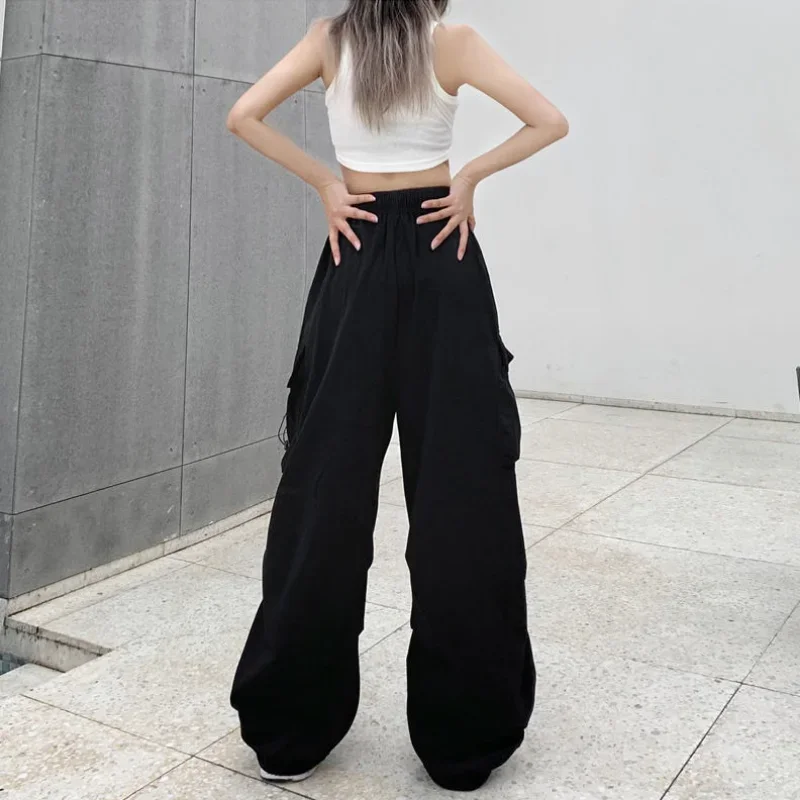 السراويل النسائية الفضفاضة الرجعية مريحة الإناث الصلبة Harajuku الشارع BF شيك جيوب غير رسمية عالية الخصر Ins للجنسين العصرية الخريف نمط البضائع