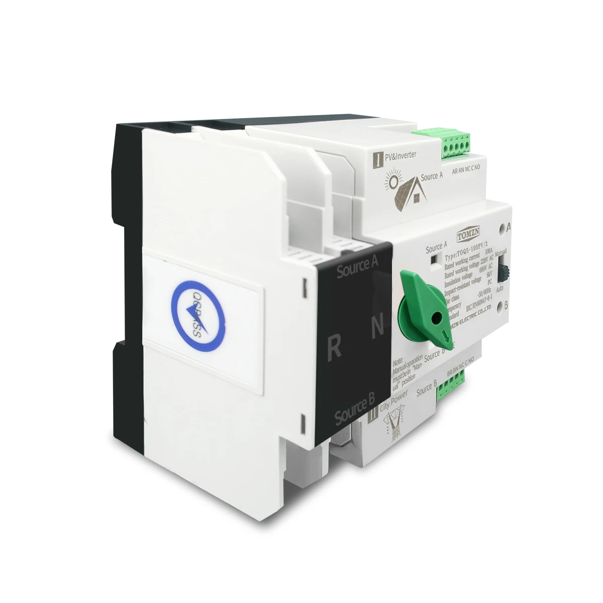 ATS su guida Din monofase per fotovoltaico e inverter Selettori di trasferimento automatico a doppia alimentazione Ininterrotta 2P 63A 100A 125A