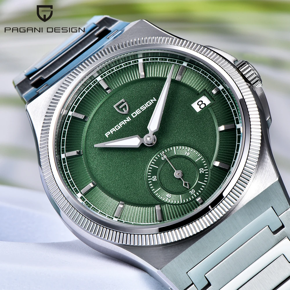 PAGANI DESIGN Men's Automatic Mechanical Watch 42mm Green Dial Sapphire Glass Coating Stainless Steel Business Wristwatch