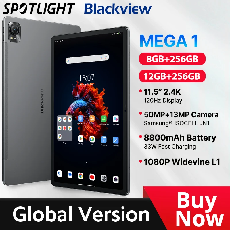 【World Premiere】Blackview MEGA 1 Tablet 11.5 inch 2.4K 120Hz Display 12GB 256GB 50MP+13MP Camera 33W Fast Charging 8800mAh Batte