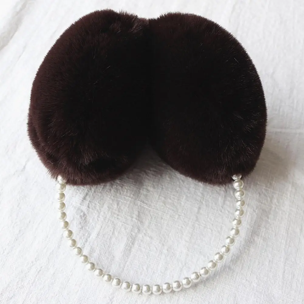 Orejeras de forro polar agrandadas para niñas y mujeres, elegantes orejeras de felpa, cubiertas de oreja peludas suaves con perlas de imitación, moda de invierno