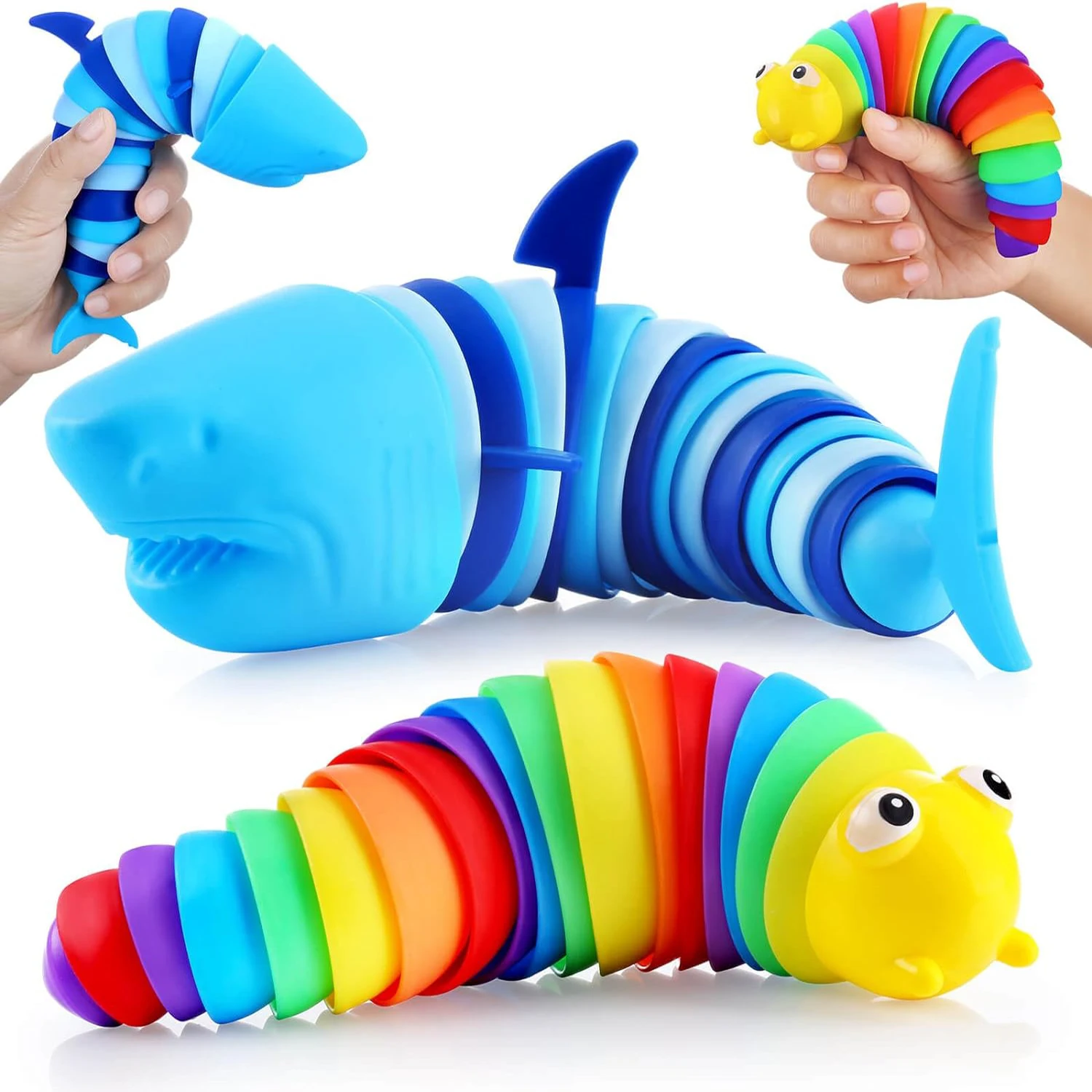 Fidget Slug Toy, Sensory Slug Fidget Toys, Cute Shark and Caterpillar Sensory Toys, Stress Relief Fidget Toy for party favor