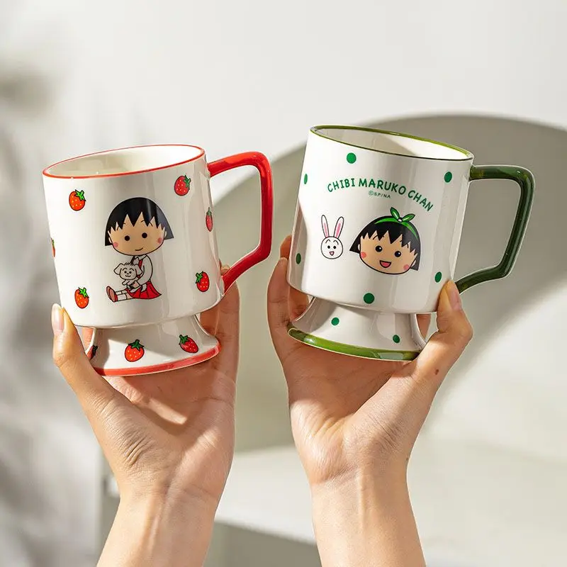 Miniso Chibi Maruko-Chan Cute Ceramic Mug Creative Love Heart Coffee Cup Couples Cup Breakfast Milk Tea Mug Valentine'S Day Gift