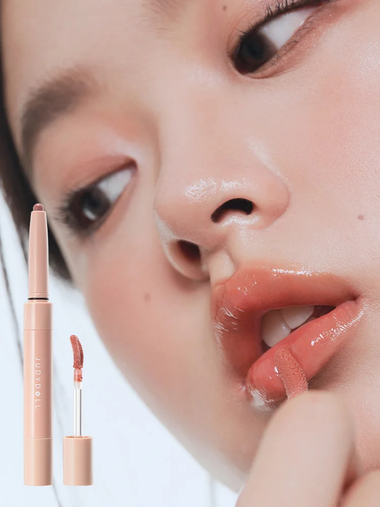 JUDYDOLL Podwójny błyszczyk i konturówka do ust, 2 w 1, lustrzany połysk, nawilżający, długotrwały, nieklejący, zdefiniowane usta, błyszczące wykończenie