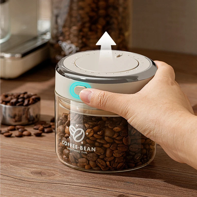 Glass Vacuum Seal Container Coffee Bean Canister Moisture-proof Coffee Bean Storage Can Large Capacity Tea Coffee Dispensing Jar