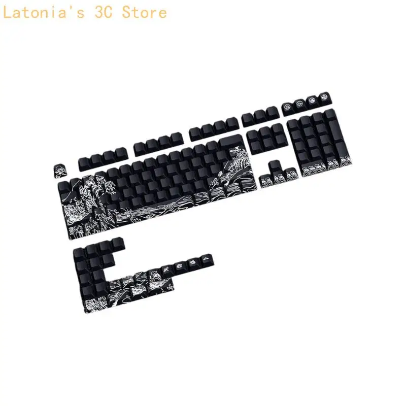Fynmi Ukiyo e Artistic Keycaps PBT Material 127Key Cherries Profile Transparents Side Gravur für ANSI ISOs Mechanical X3UB – Detail 7