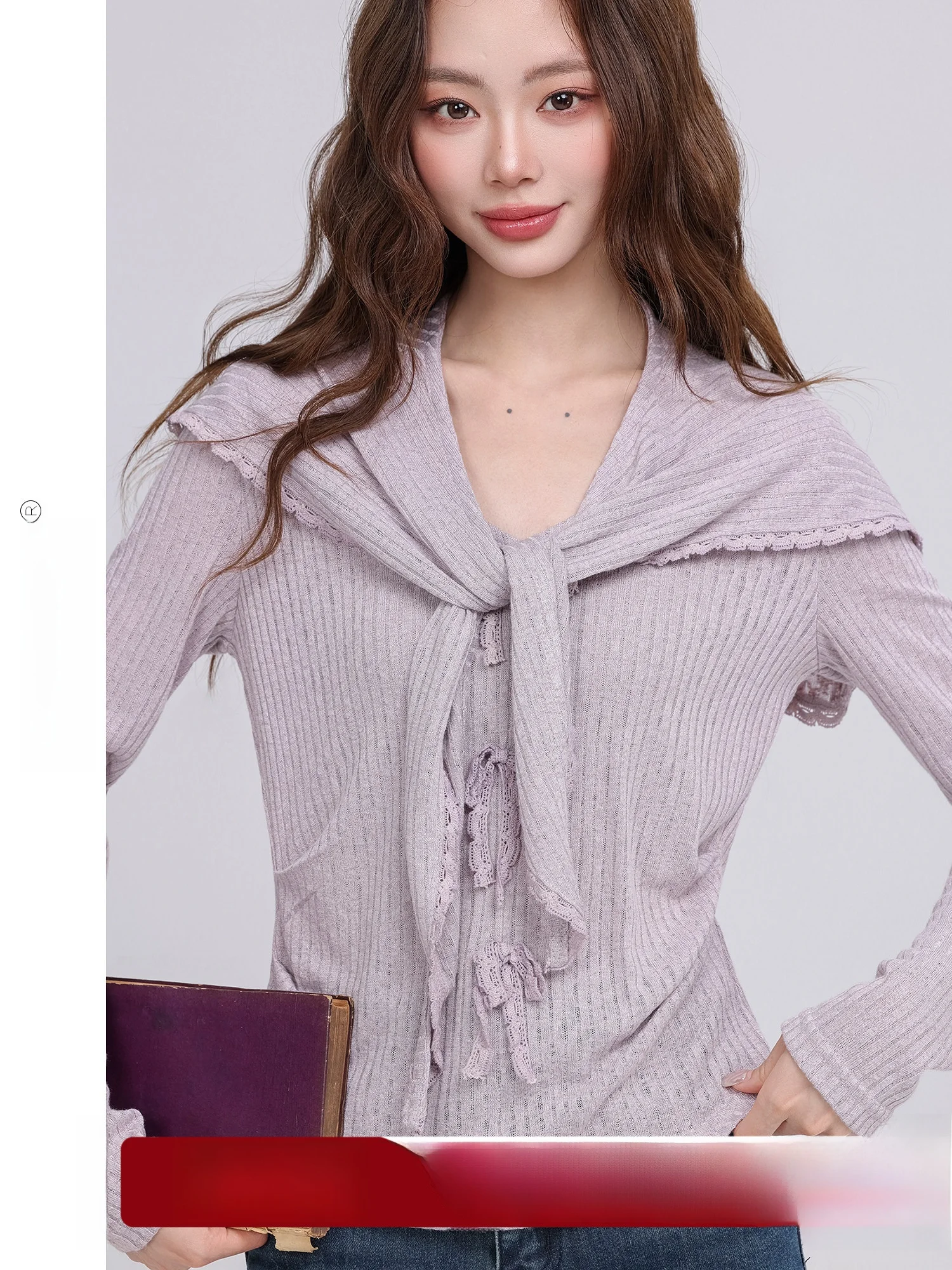 

Soft Thin Knitted Sweater New Arrival Gentle Style V-Neck Long Sleeve Regular Fit Pure Color Knot Women's Fashion