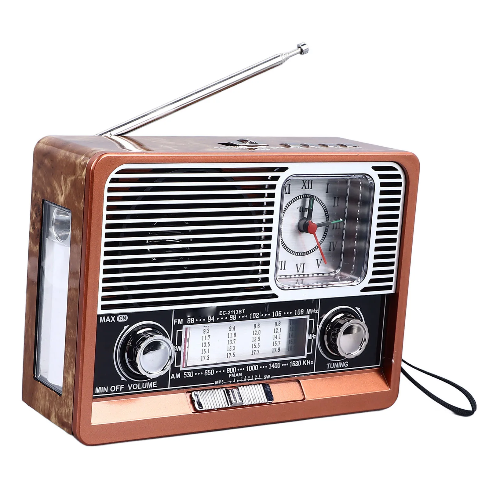 

Retro Radio MP3 Player Flashlight Function Multifunctional AM FM SW Vintage Radio Wood Grain with Bluetooth for Home for Office