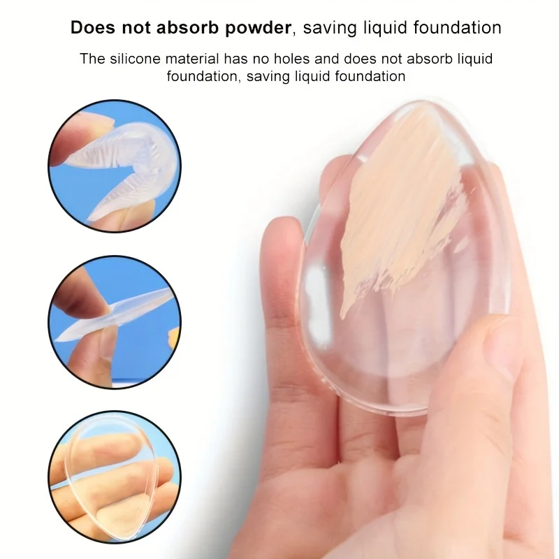 2 szt. Silikonowa gąbka do makijażu w kształcie łezki - przezroczysta, silikonowa puszka do makijażu - bez oboju, naturalny lateks, wielokrotnego użytku, przybory kosmetyczne