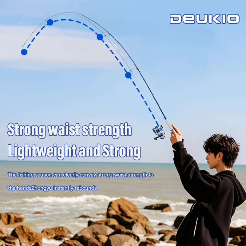 DEUKIO 미니 낚싯대 키트, 짧은 텔레스코픽 낚싯대 및 스피닝 릴 미끼, 여행용 낚싯대 세트, 초보자 어린이용