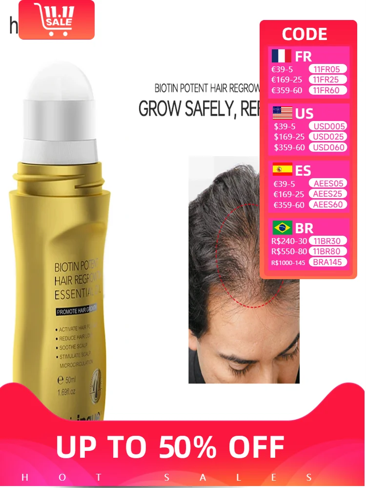 Aceite de biotina para el cabello para hombres y mujeres, suero de tratamiento nutritivo del cuero cabelludo, productos para el cuidado del cabello, 50ml