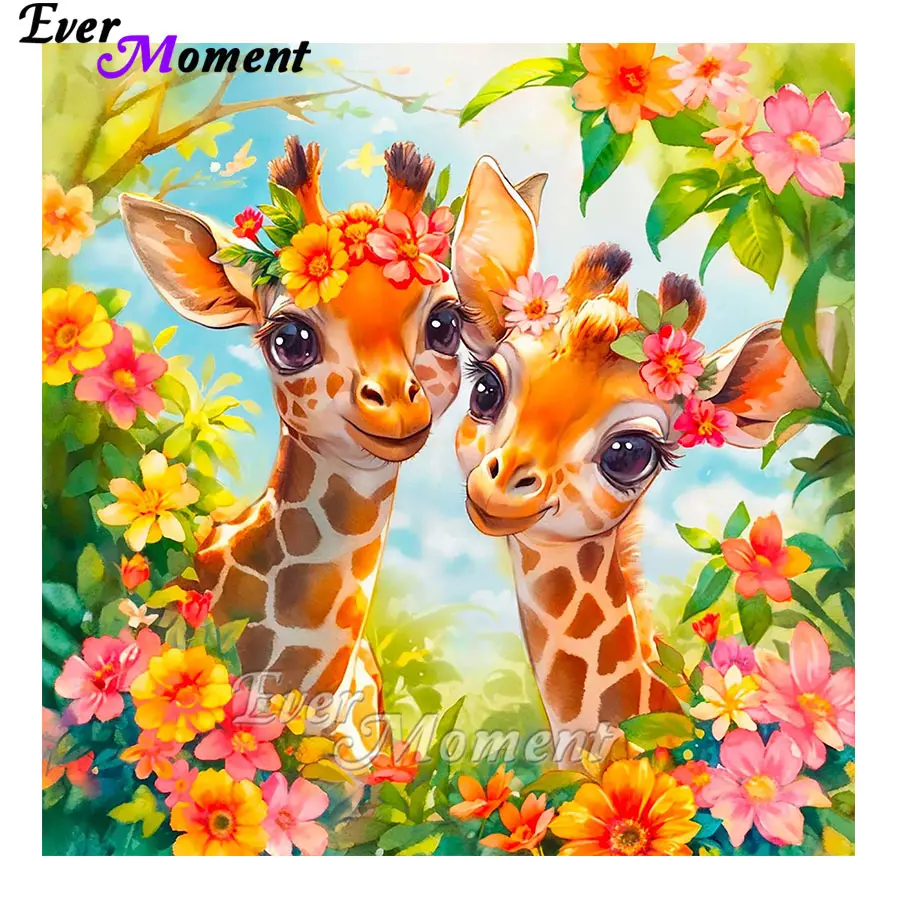 

DIY Diamond Painting Vibrant Animals Pretty Giraffe With Flowers AB Drills Fairy Dust Diamond Painting Unique Gifts ASF2790