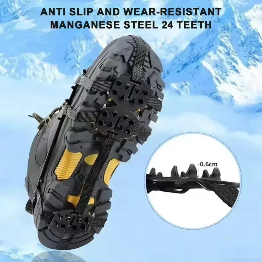 24 Teeth Ice Gripper Spike for Shoes Anti Slip Hiking Climbing Snow Spikes Crampons Cleats Chain Claws Grips Boots Cover