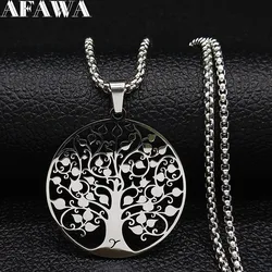 Tree of Life Pendant Stainless Steel Necklace Silver Color  Women Men Amulet Neck Chain Jewelry collar arbol de la vida N11S01