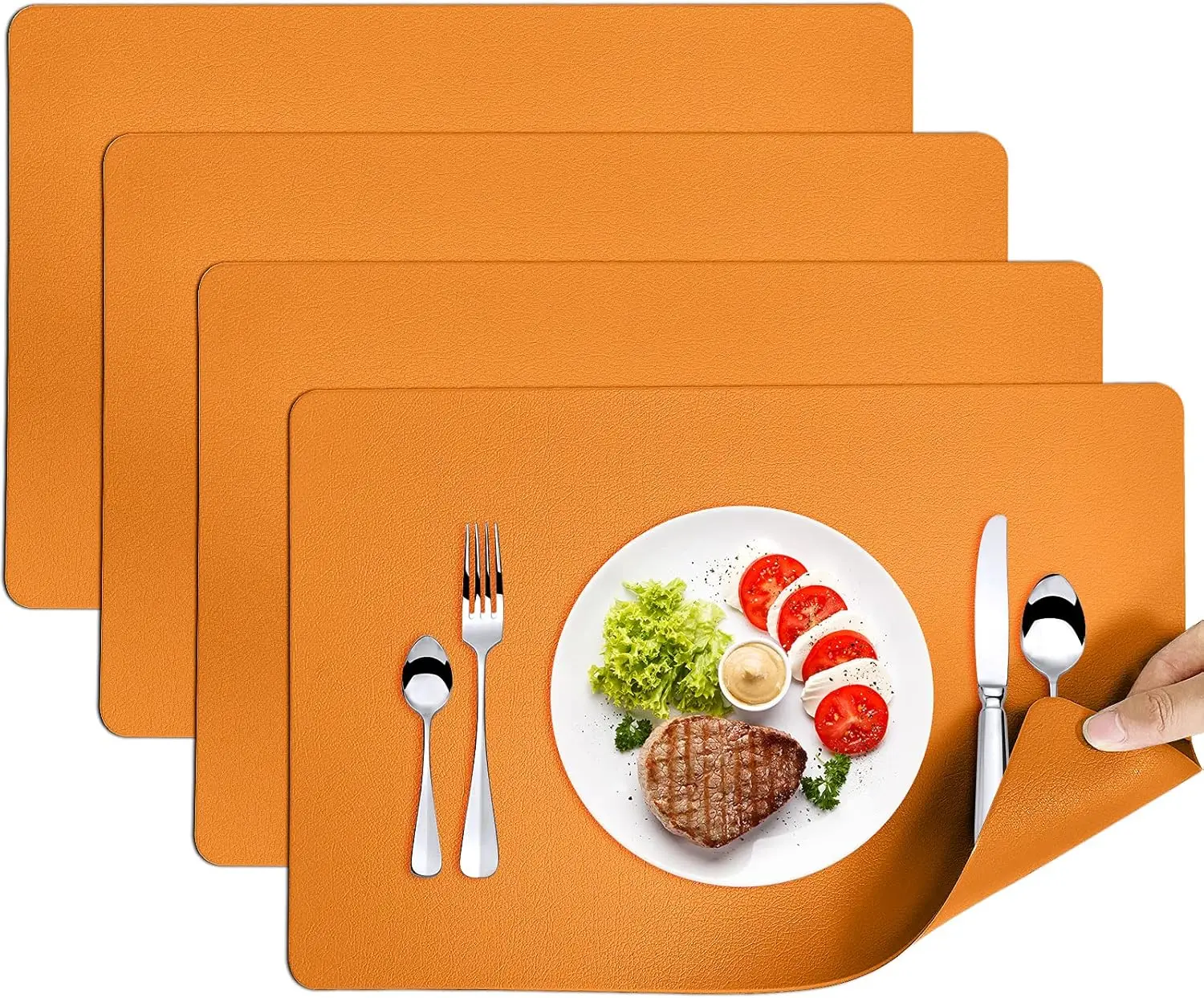 

2/4/6PCS Solid Color Orange Placemats 30x45cm PU Waterproof Table Home Heat Resistant Anti-Slip Easy Clean for Kitchen Dining