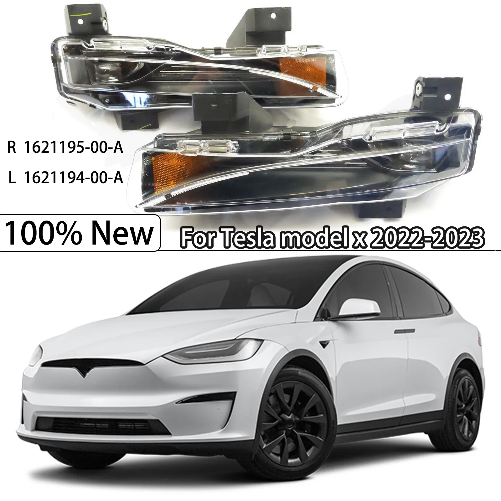 For Tesla Model X 2022-2023 Car Front Fog Light Assembly Amber lamp Up Level 1621194-00-A 1621195-00-A EU/US Version