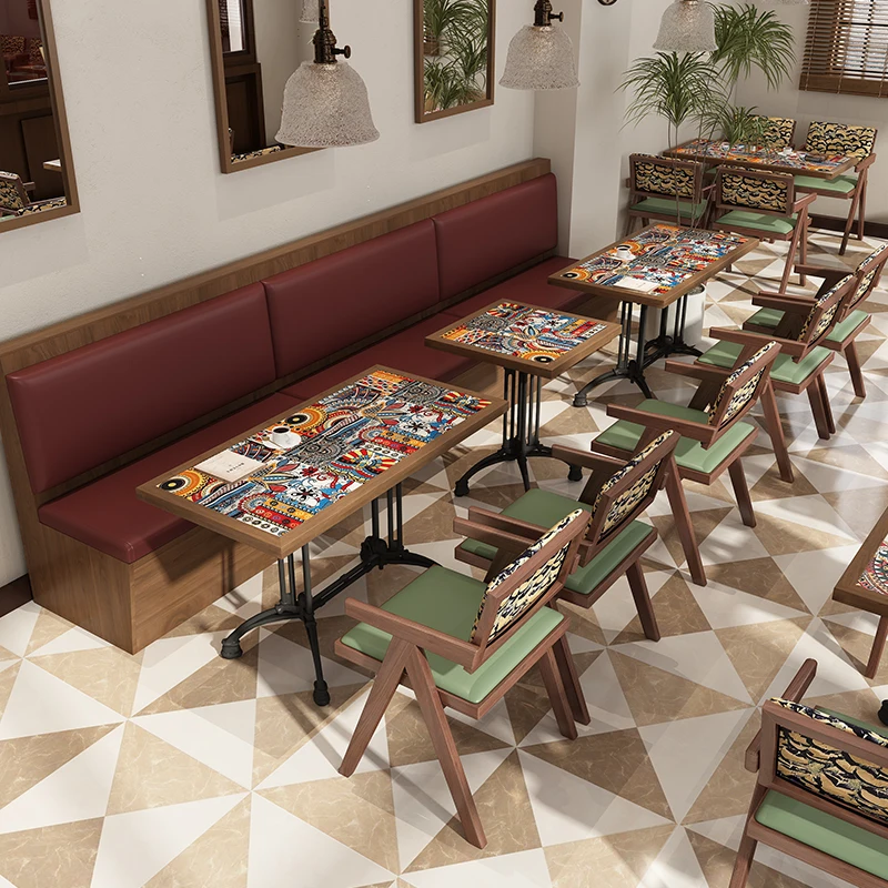 

Retro cafe table and chair combination, commercial western restaurant dessert, bakery Hong Kong style, table and chair