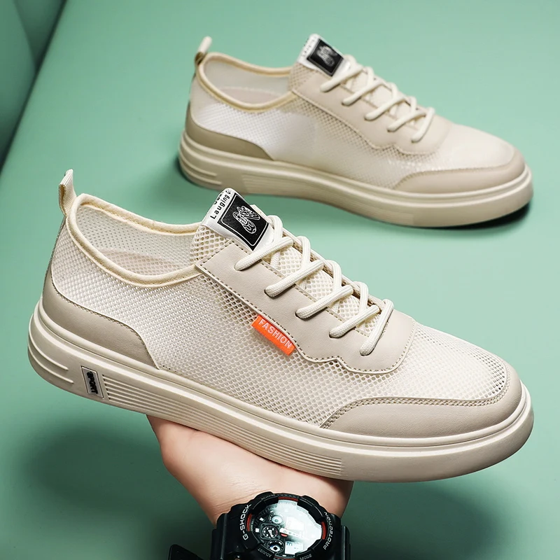 Summer Men Mesh Lightweight Sports and Casual Walking Shoes with  Pockets 2025 Breathable Flat Skate Shoes Zapatillas Hombre