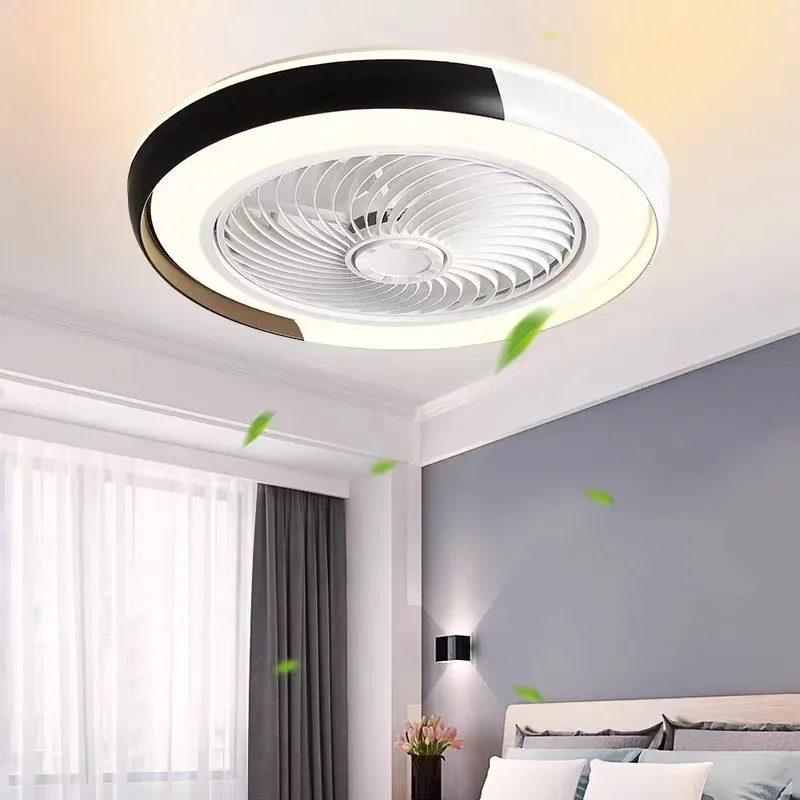 Postmodern ceiling lamp led with fan living room restaurant remote control fan bedroom balck blue round bedside lamp