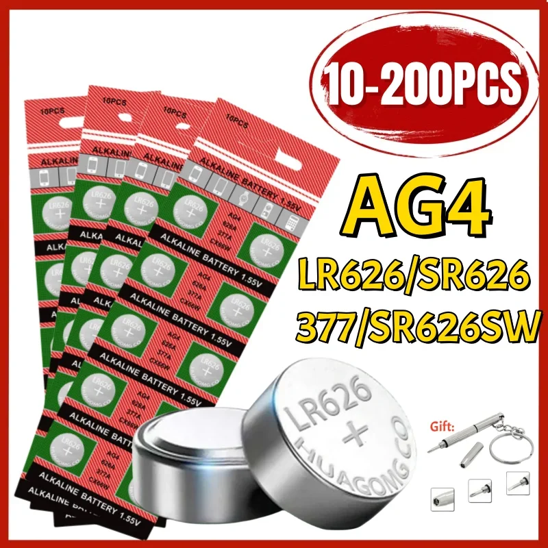 

10-200Pcs AG4/LR626 1.5V Button Batteries SR626SW 377 377A 376 LR66 177 Coins Cell Alkaline Battery For Watches Toys No Mercury