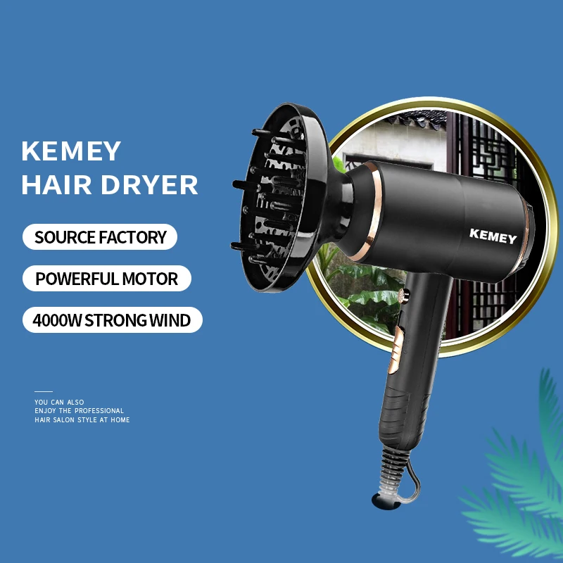 KEMEY KM-8896 gancio di coda per termostato automatico regolabile a tre marce 1300w nero freddo caldo grande potenza asciugacapelli professionale per salone