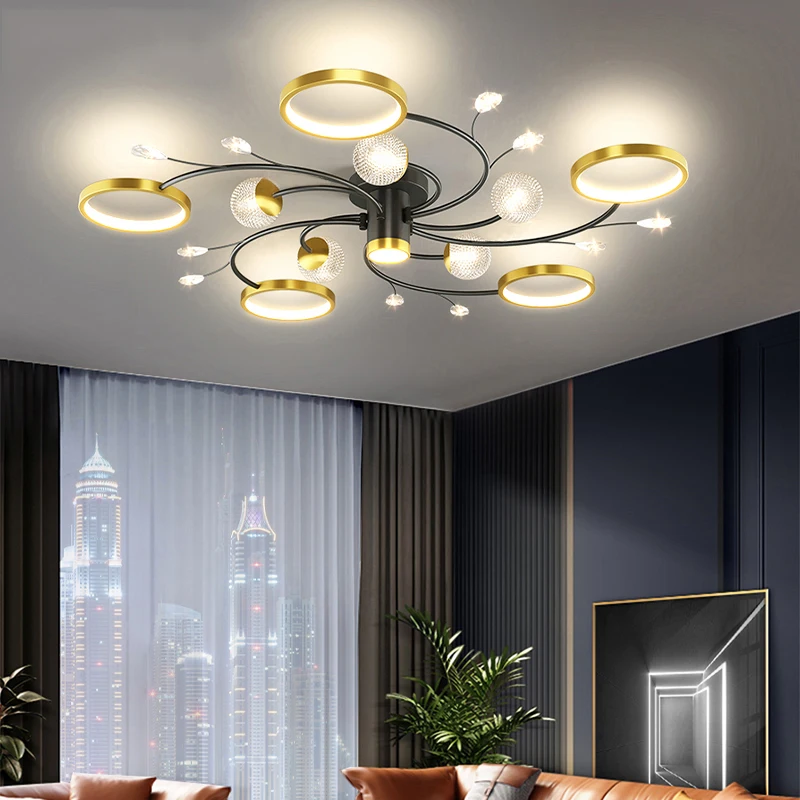 الحديثة LED ثريا تركب بالسقف غرفة المعيشة الطعام غرفة نوم الشمال الفاخرة الكريستال مصباح بريق Chambre ديكور المنزل حلية ذهبية ضوء