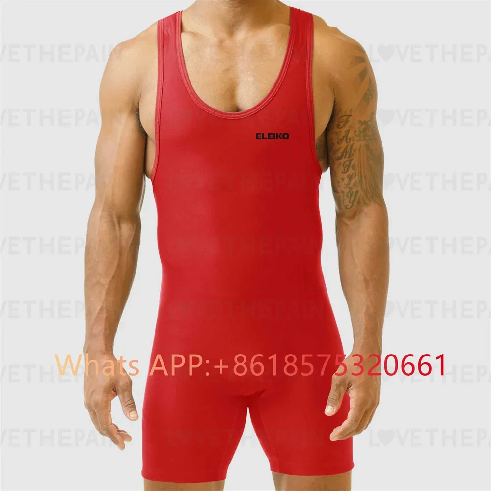 2024 Men's Wrestling Singlet Suit Sleeveless Boxing One piece Bodysuit Tummy Control Wear GYM Iron Triathlon PowerLifting Outfit