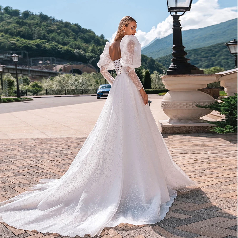 Abiti da sposa di lusso Sweetheart con cristallo 2024 abiti da sposa impero a maniche lunghe per le donne New Soft Tulle Vestidos De Novia