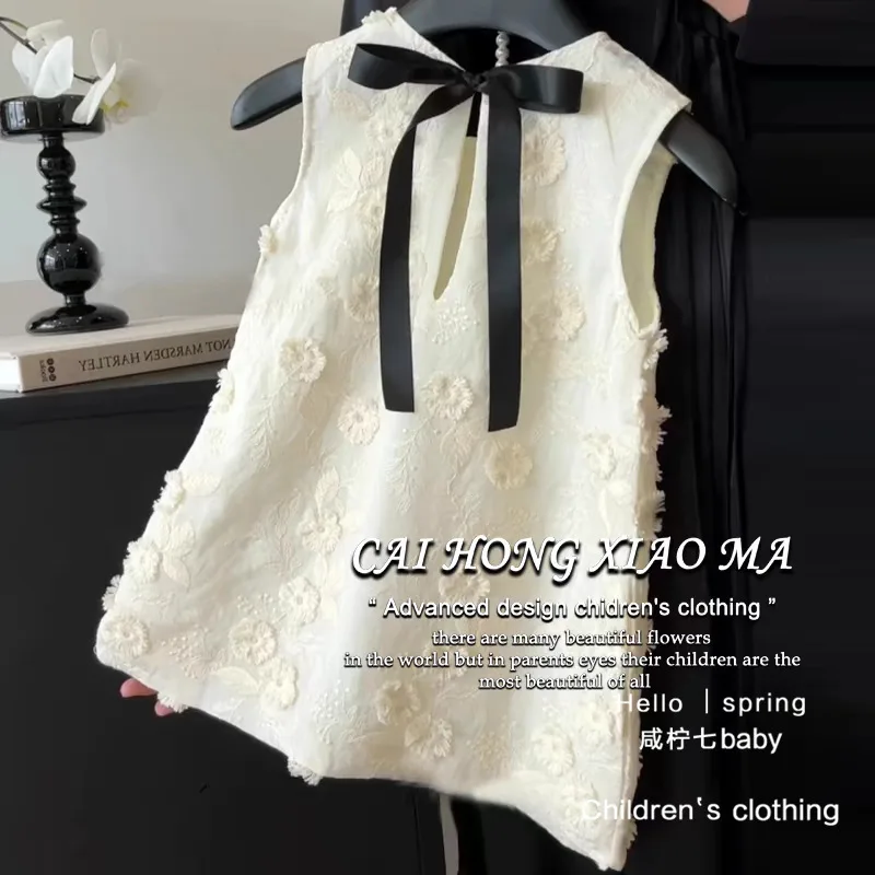 

New Chinese Style Children's Clothing New Girls' Dress Summer Style Children's Fashionable Bow Heavy Embroidery Princess Dress
