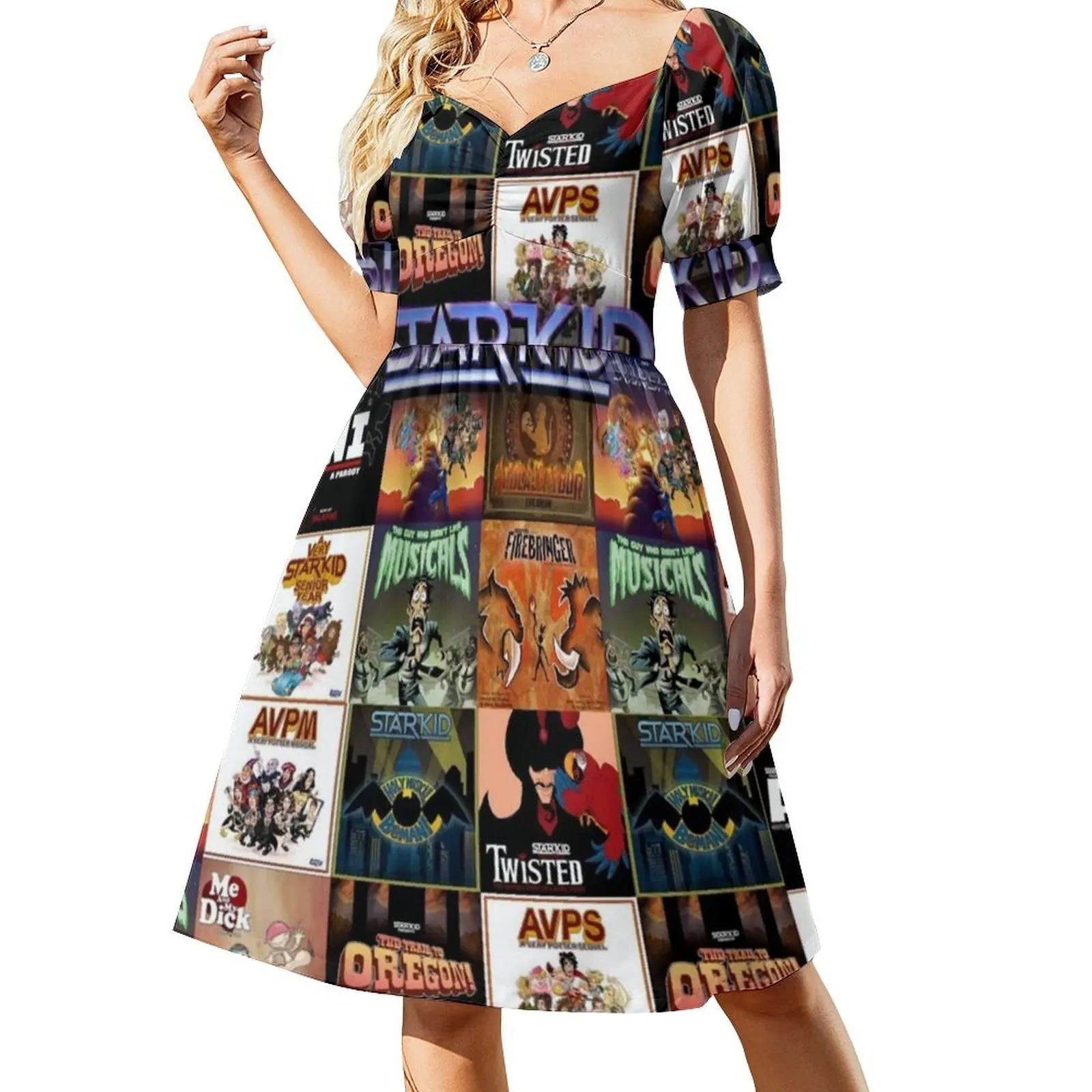 فستان بوهيمي من Starkid Collage بدون أكمام متعدد الطباعات لحفلات العطلات على الشاطئ فستان Starkid Collage Trail إلى Oregon Tto Ani أنثى #2