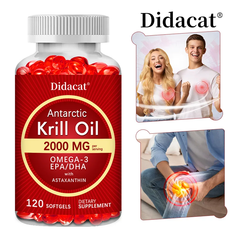 

2000mg Antarctic Krill Oil with EPA, DHA, Astaxanthin, Non-Fishy Omega 3 Supplement for Heart, Brain, Joint, Eye, Skin & Immune