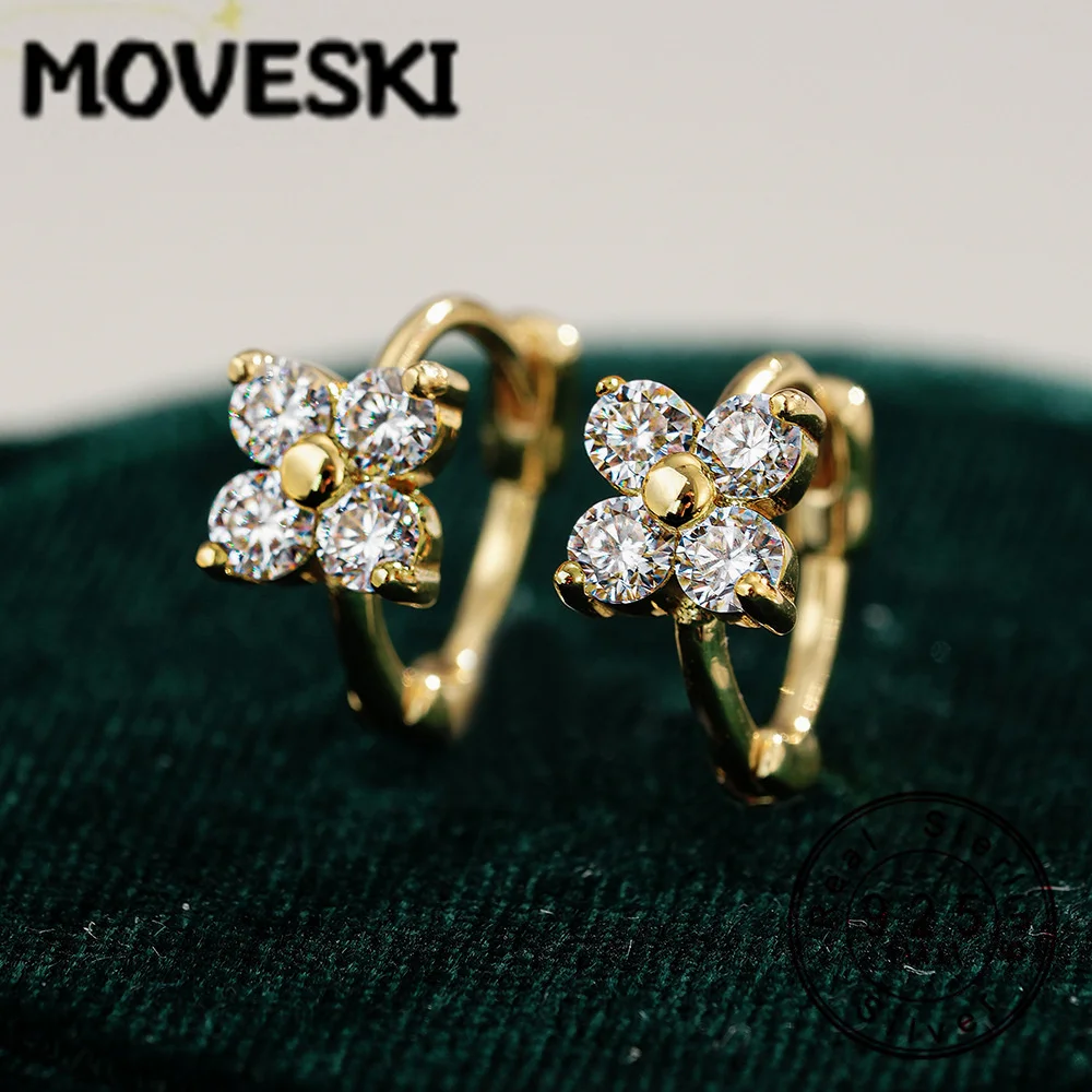 

Серьги-гвоздики из стерлингового серебра 925 пробы с цветком и муассанитом для женщин, изящные позолоченные серьги-хагги, изысканный ювелирный подарок