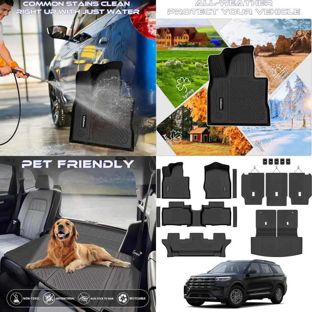 

Комплект напольных ковриков для Ford Explorer 2020-2025 2026 гг., 7 мест — всепогодные, устойчивые к пятнам напольные коврики, подкладка в багажник, коврик для спинки и Doo