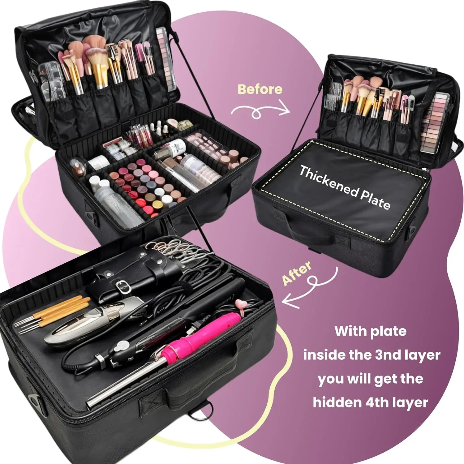 Extra Large Professional Makeup Case Make up Train Case, 3 Layers Makeup Bag Nail Cases Organizer Box with Mirror Shoulder Strap