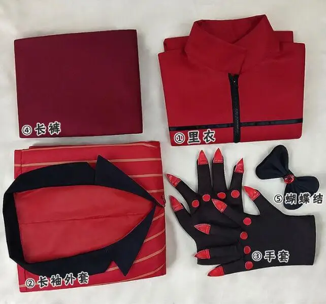 Ecoparty Hazbin 코스프레 호텔 유니폼 ALASTOR 코스프레 코스튬, 성인 남성 할로윈 유니폼 재킷 바지 의상, 레드 세트 애니메이션