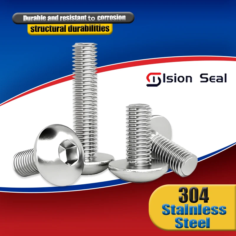 

304 Stainless Steel M2 M2.5 M3 M4 M5 M6 M8 M10 Round Pan Head Hex Socket Screws Mushroom Head Hexagon Socket Button Head Bolt