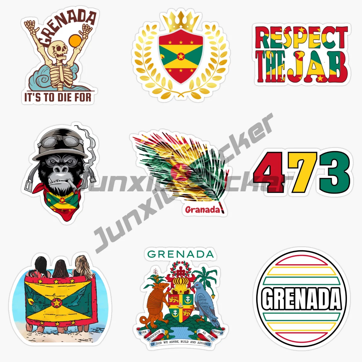 

GRENADA National Flag and Emblem Sticker for Decorate Car Van Bicycle Truck Wall Window Fridge Vinyl Self-adhesive Decal