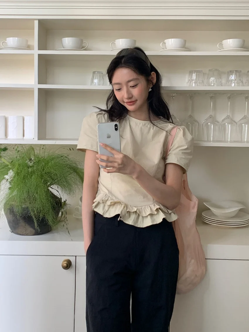 Alien Kittyเสื้อฤดูร้อนSlim-Fitใหม่ผู้หญิงสั้นพัฟแขนChic 2025 Daily Office Lady Casual All Match Gentle blusas