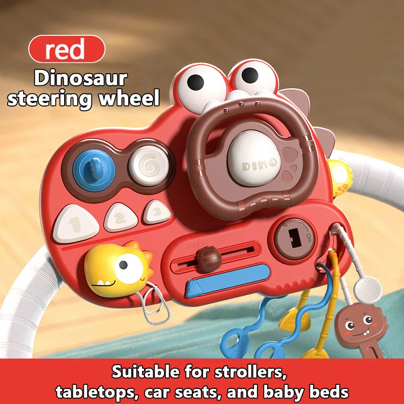 Volante de dinosaurio para bebé, juguete Montessori, cuerda de tracción, juguete sensorial para bebé de 6 a 12 meses, juguetes de actividad de silicona, juguete educativo para niños