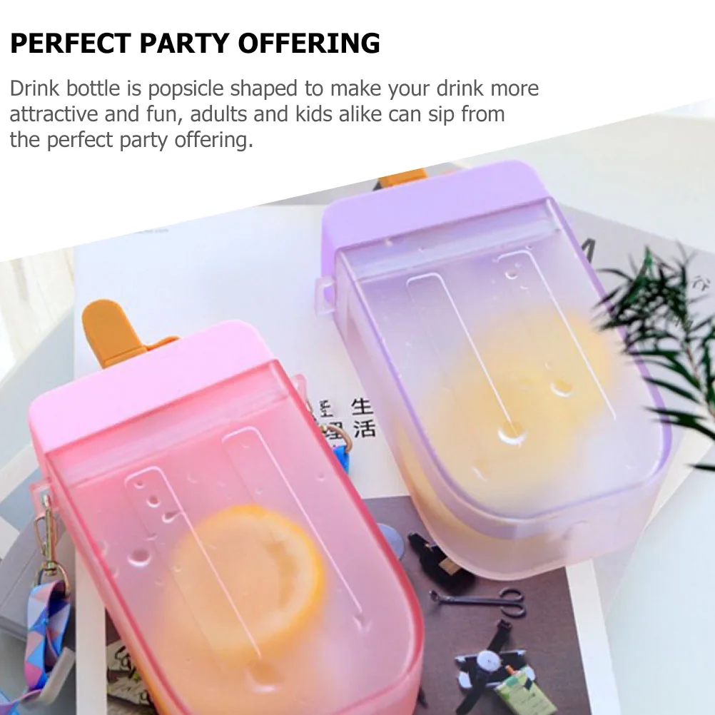 

Portable Strap Water Bottle for Kids School Popsicles Leakproof Outdoor Summer Straw Fruit Juice Milk Tea Ice Shape Bottle