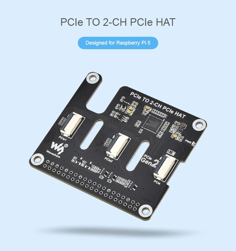 

Raspberry Pi 5 PCIe To 2-CH PCIe FFC Dual PCIe HAT Expansion Board For Raspberry Pi 5