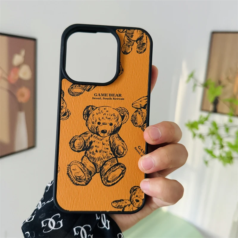 Simpatico animale cartone animato orso Animale Custodia in pelle PU per iPhone 16 15 14 Cover per telefono 14 13 12 11 Pro MAX Custodia rigida antiurto posteriore