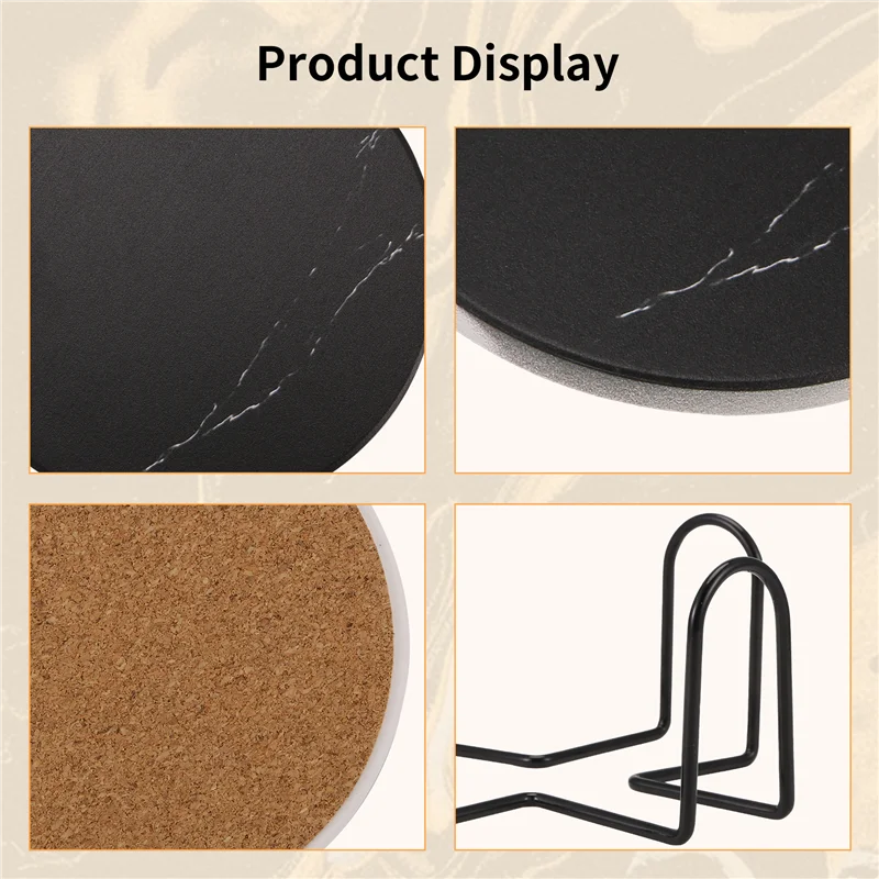 ABPQ-dessous de verre pour boissons, ensemble de dessous de verre en pierre avec support en métal, base en liège, motif de Surface en marbre, lot de 6