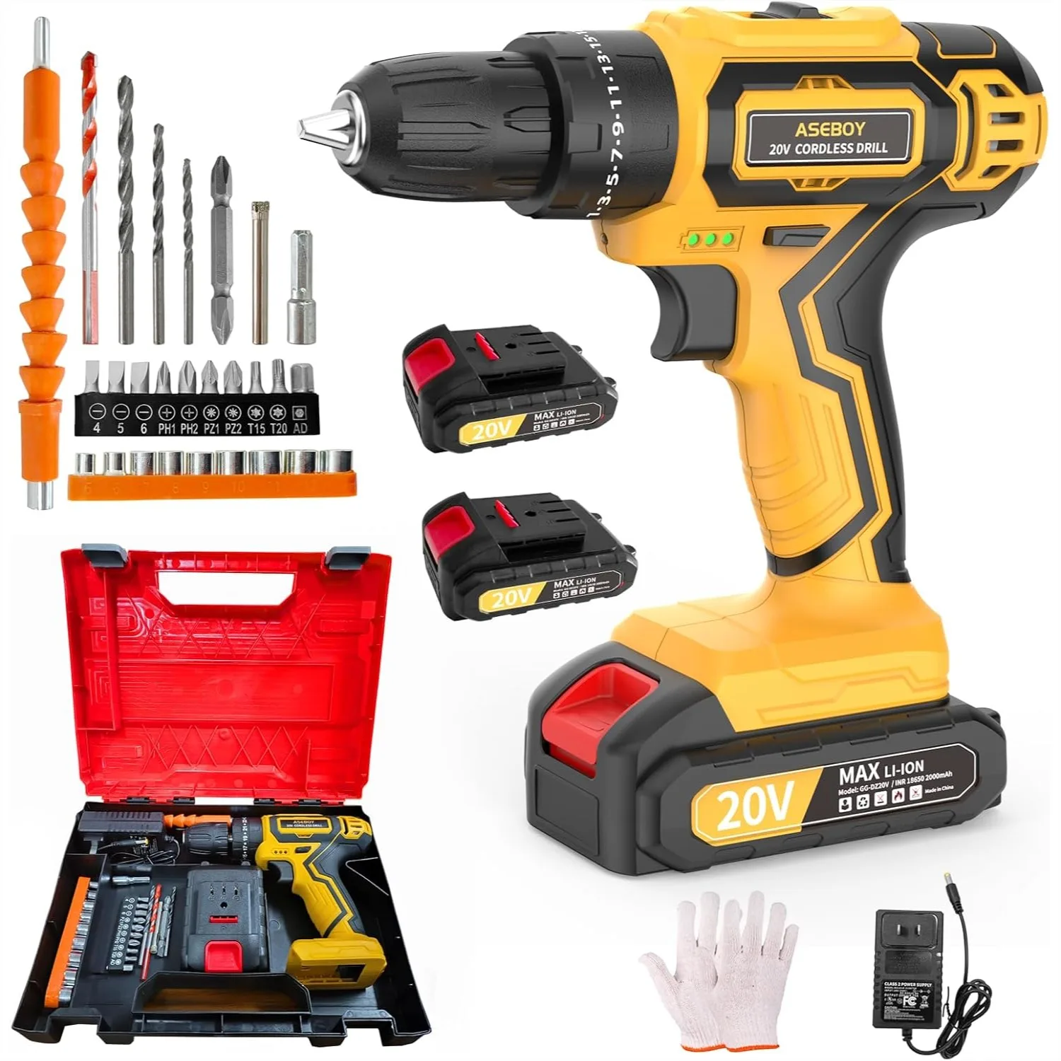 

20V Cordless Drill with Battery and Charger for Home Improvement, 2-Speed, 25+3 Torque Settings, 2 Batteries