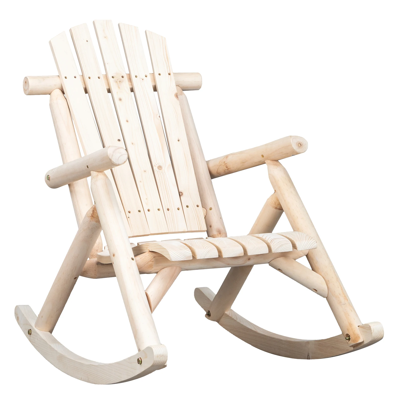 65*95*96cm Outdoor Courtyard Fir Wood Rocking Chair Log Color for Home